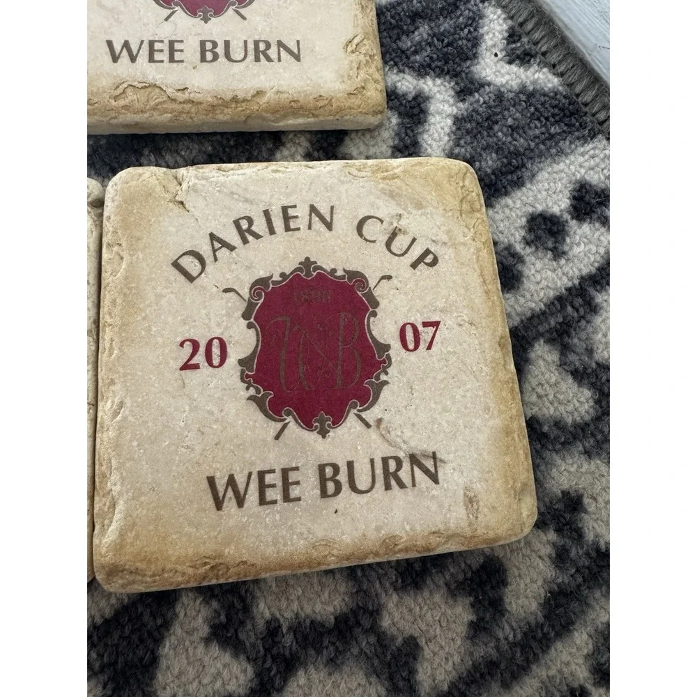 Set Of 4 Tumbled Marble Coasters Darien Cup Weeburn‎ Country Club 2007 CT Logo
